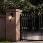 Modern metal garden fence with lighting and contemporary design in London